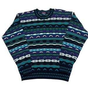 Vintage 90s Men's Veneto 3-D Textured Pullover Knit Sweater Large Hip Hop